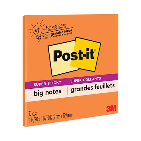 Post-It Big Notes, 11 x 11, Orange, 30 Sheets BN11O